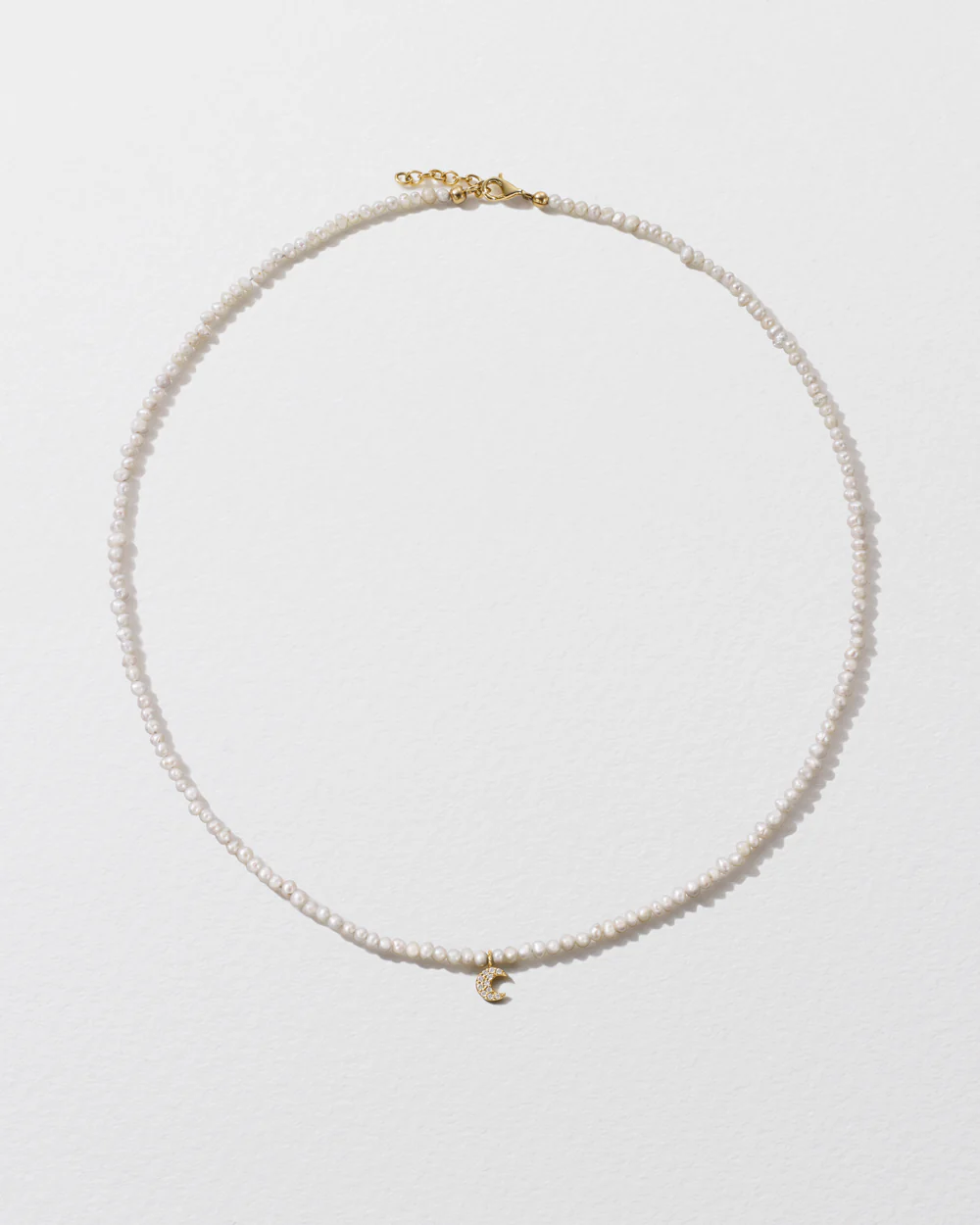 Baby Potato Pearl & Diamond Moon Necklace - Image 3