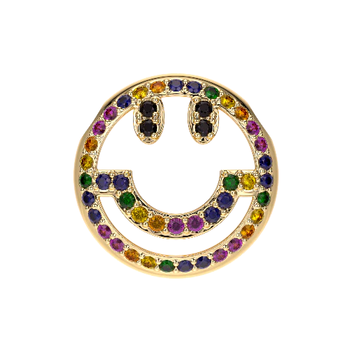 Rainbow Sapphire & Diamond Happy Face Yellow Gold Charm