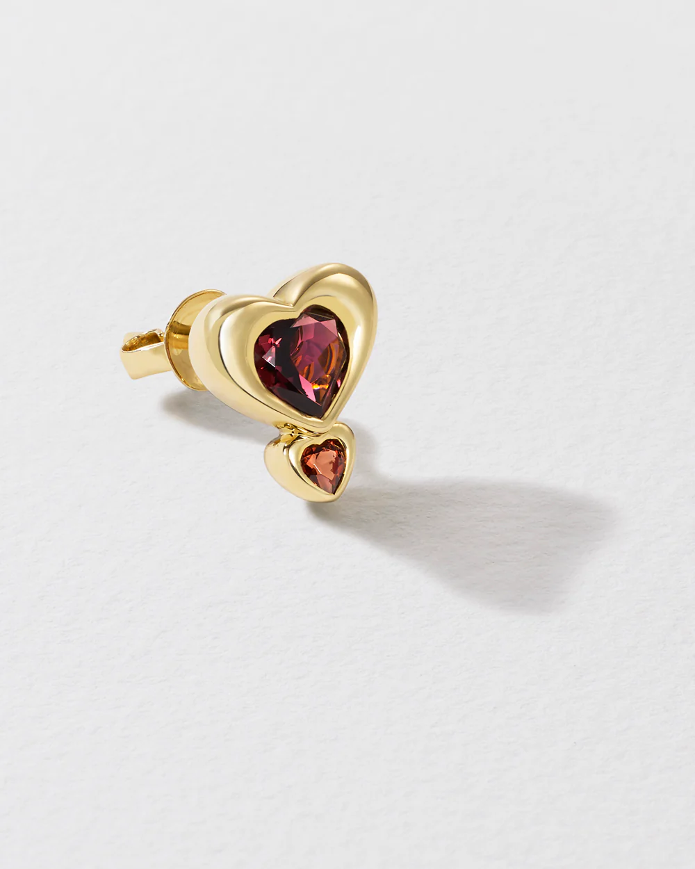 Tourmaline & Garnet Stud Double Heart Earring - Image 3